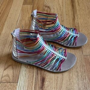 Girls Rainbow Strappy Sandals Back Zip, Size 4
